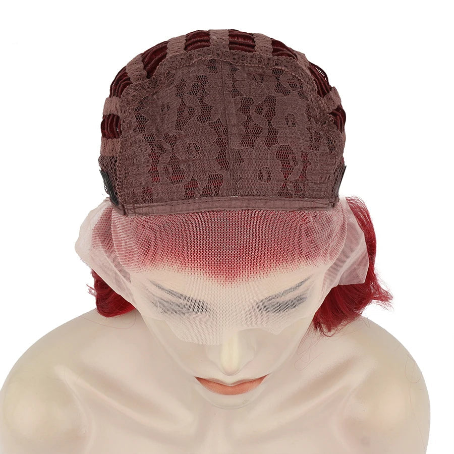 28" Dark Red & White Highlight Wavy Lace Front Wig