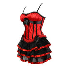 Red Satin Overbust Corset Dress | Layered Tulle Skirt | Burlesque & Gothic | S–2XL
