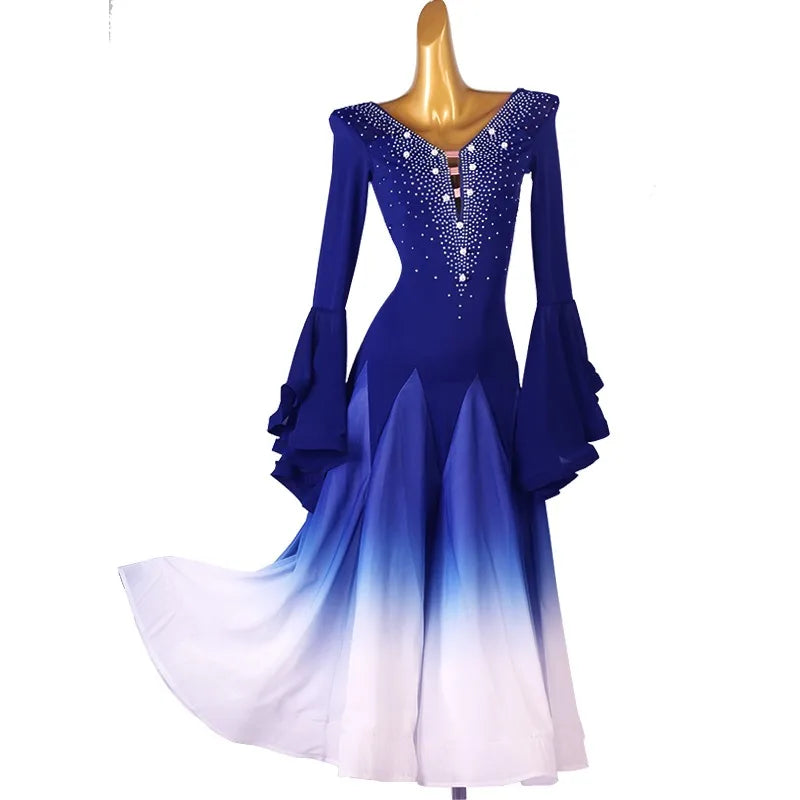 Ombre Ballroom Dance Dress | Bell Sleeves | 5 Colors | XXXXS-XXL
