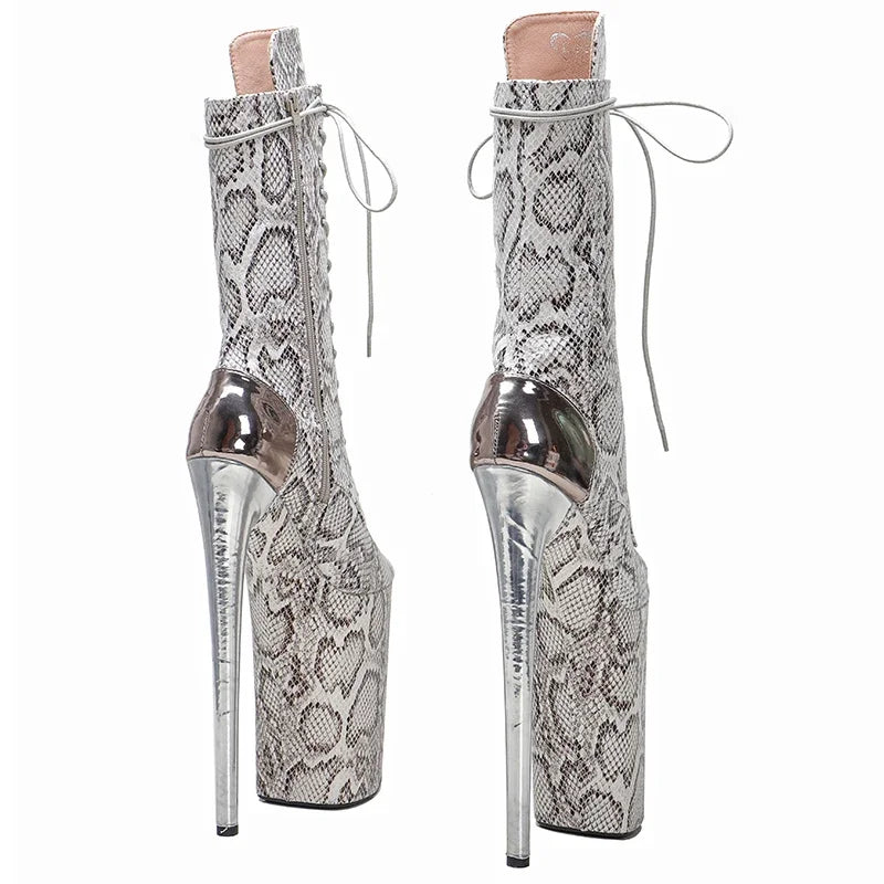 Snakeskin Platform Ankle Boots - 26cm Pole Dance Heels