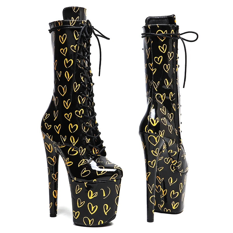 20cm Platform High Heel Pole Dance Boots – Lace-Up Stage & Performance Heels
