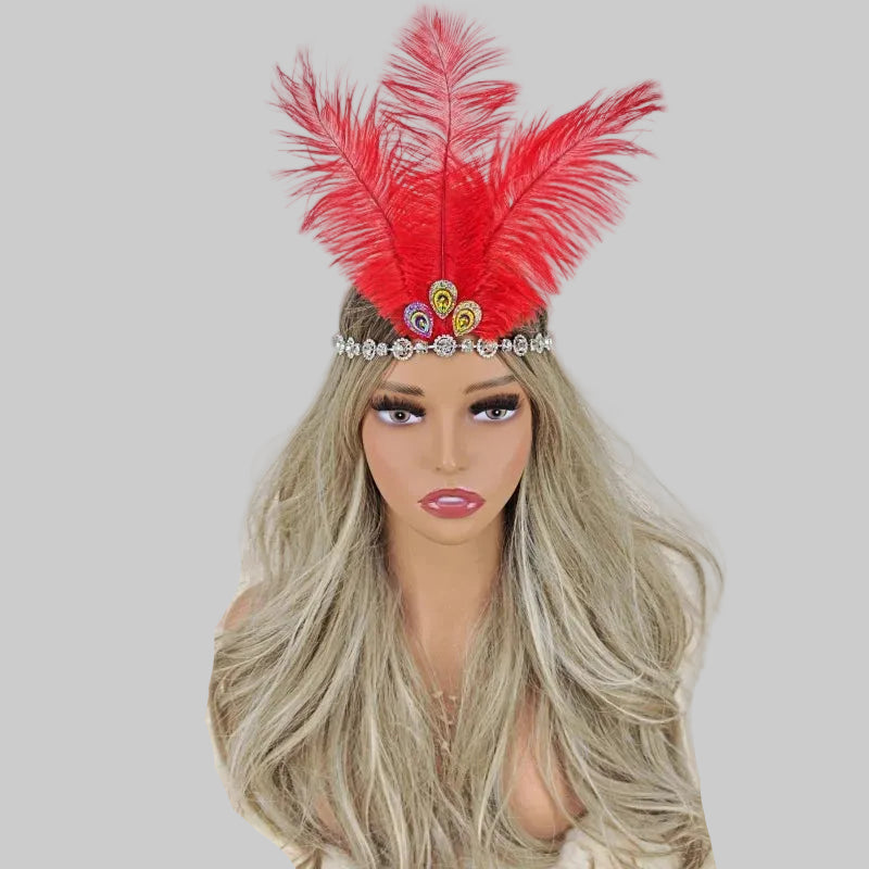 Crystal Crown Feather Headpiece - Diamond Chain Performance Headdress