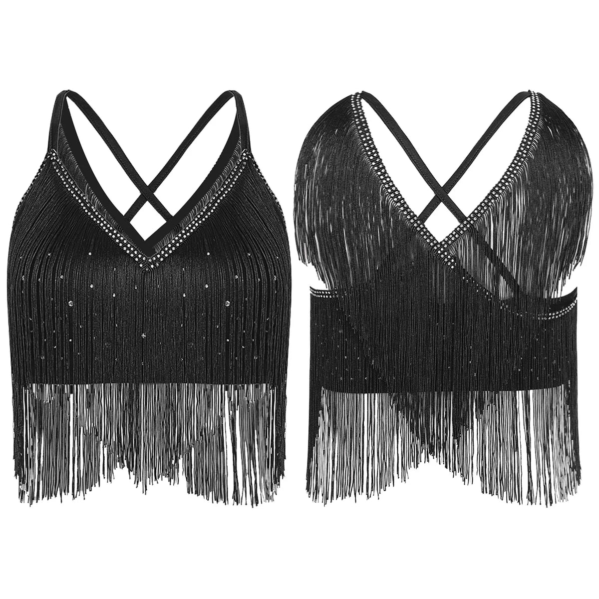 Fringe Tassel Crop Top | Crisscross Back | Latin Dance & Stage | 7 Colours