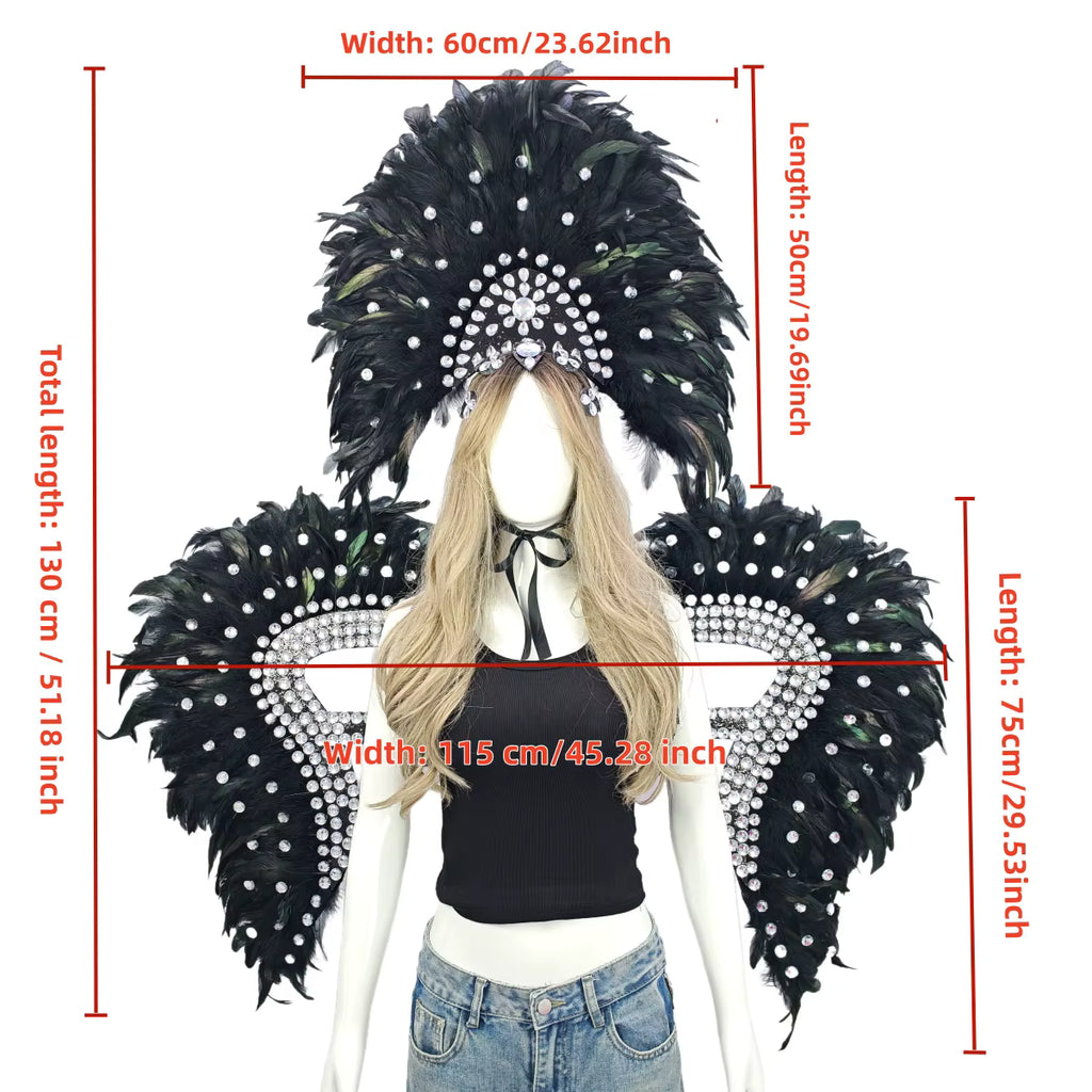 Feather Headdress & Wings Set - Carnival Stage Costume