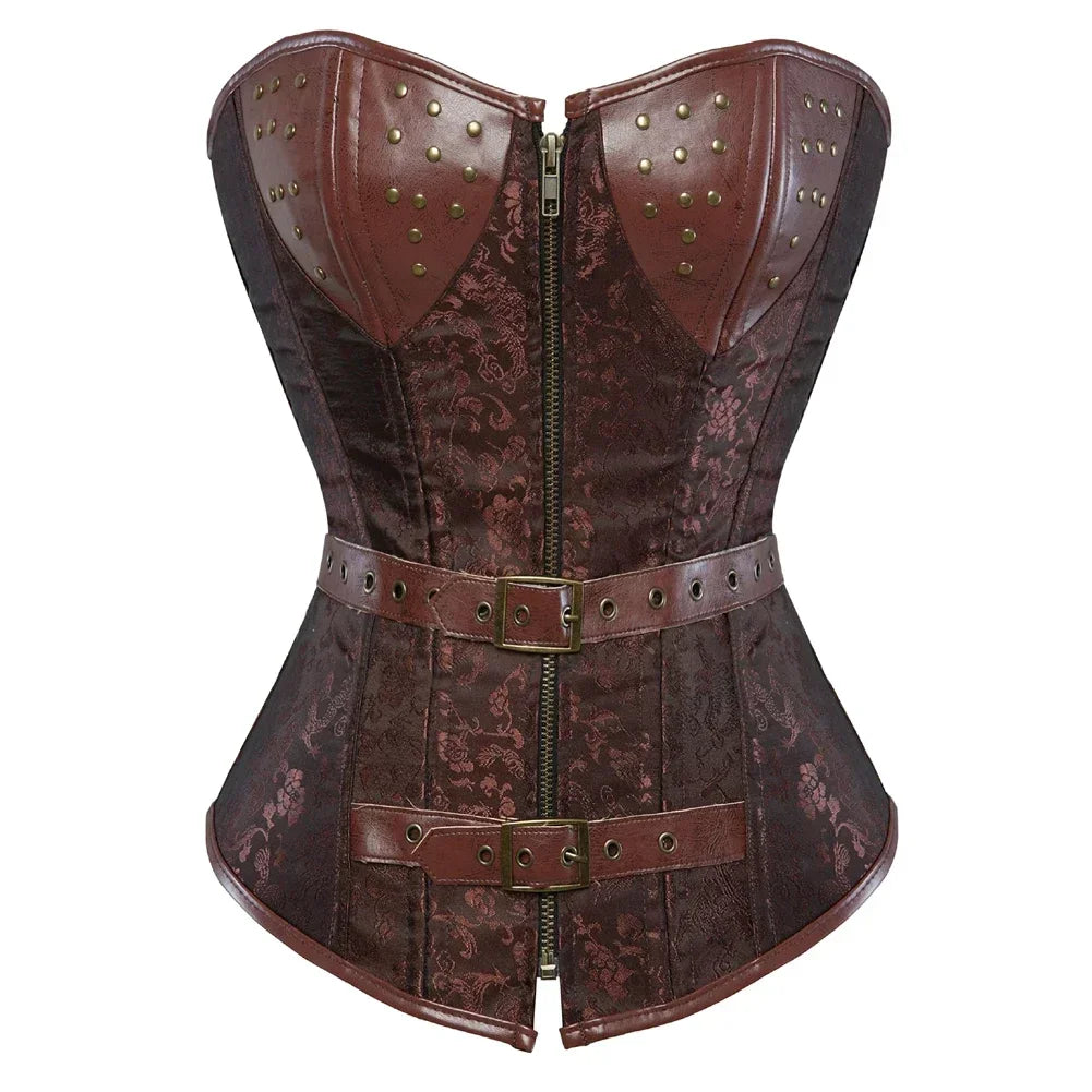 Steampunk Overbust Corset | Faux Leather & Buckles | S–6XL