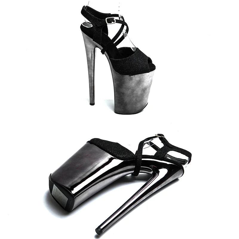 Glitter Platform Sandals – 9-Inch Pole Dance Heels, Black