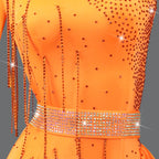 Orange Rhinestone Latin Dance Dress with Sash Details