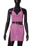 Metal Sequin Crop Top & Slit Skirt Set