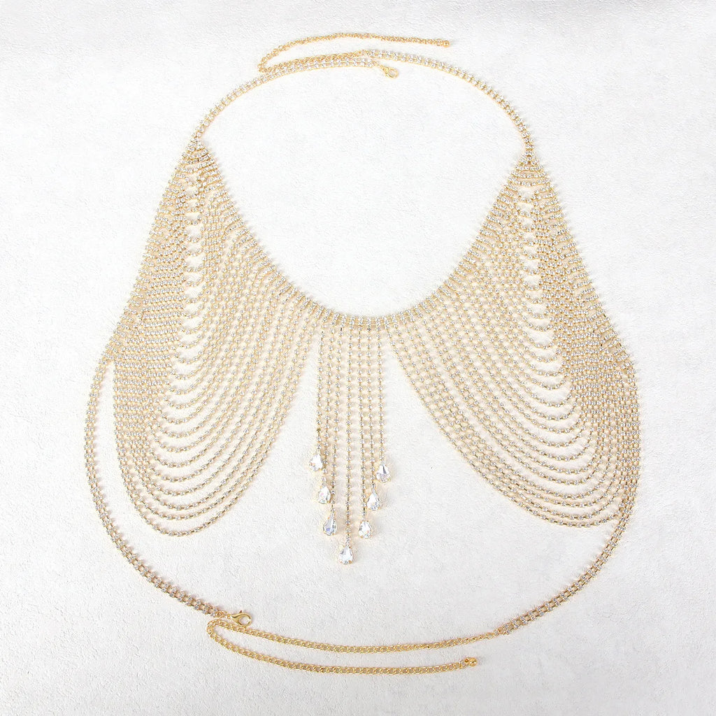 Rhinestone Tassel Chest Chain | Water Drop Body Jewelry