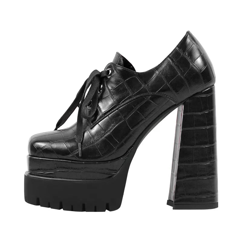 Hoof Heel Double Platform Pumps — Punk Buckle Strap Stage Shoe