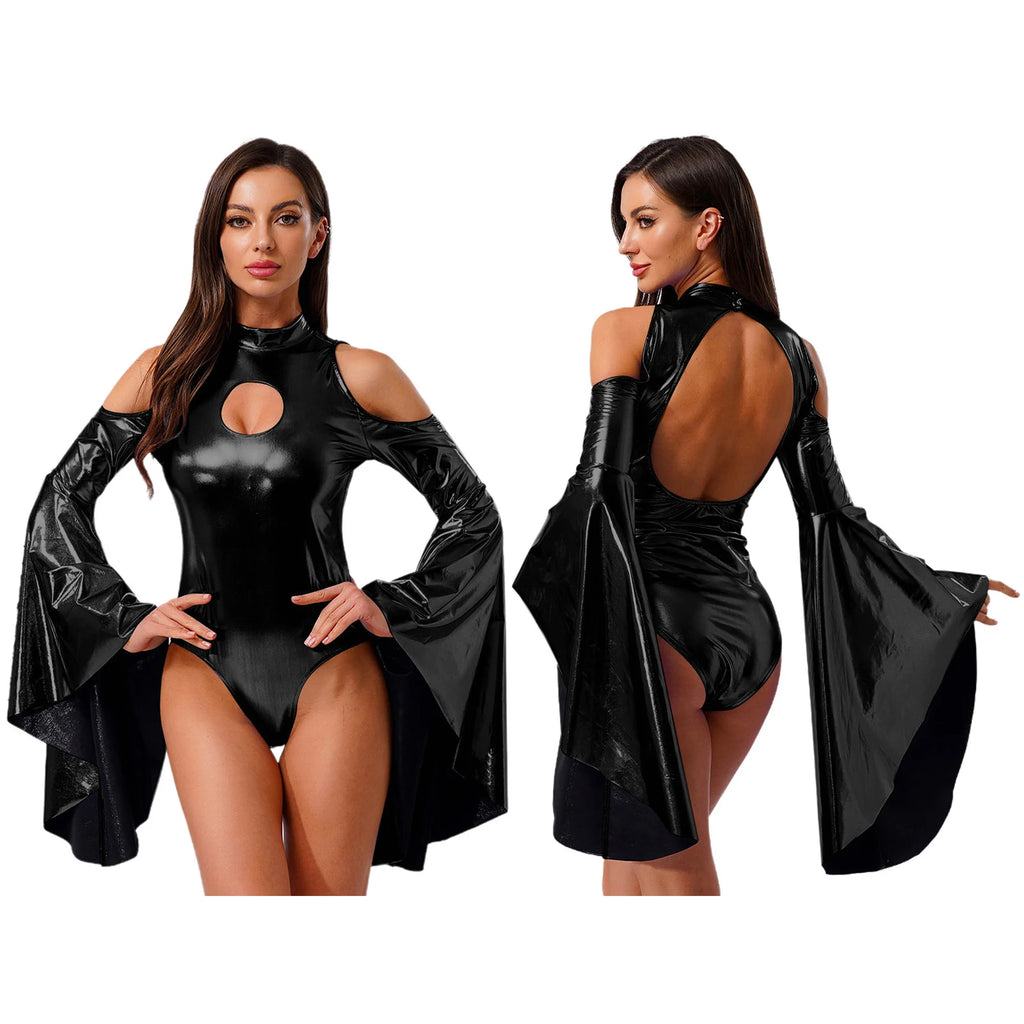 Metallic Bodysuit | Dramatic Flared Sleeves