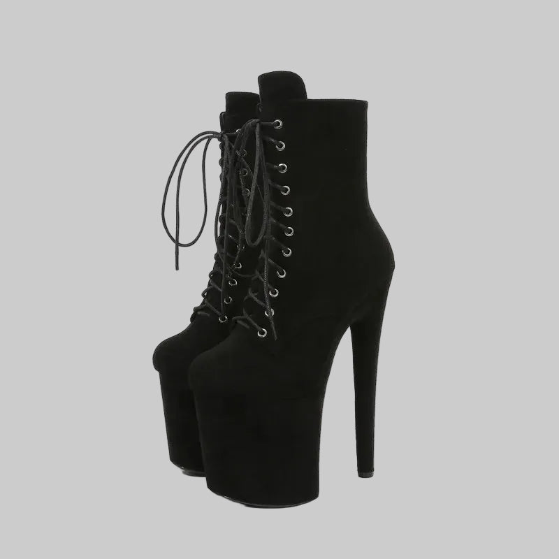 "The Siren" Extreme Platform Lace-Up Ankle Boots - 20cm Heel, 10cm Platform