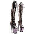 8-Inch Electroplated Thigh-High Boots - Lace-Up Dance Boots