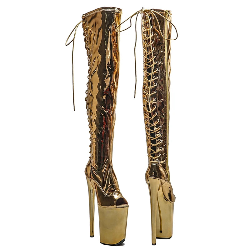 23CM Platform Pole Dance Boots - Ultra High Heel Open Toe Performance Boots