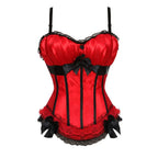 Red Satin Overbust Corset Dress | Layered Tulle Skirt | Burlesque & Gothic | S–2XL