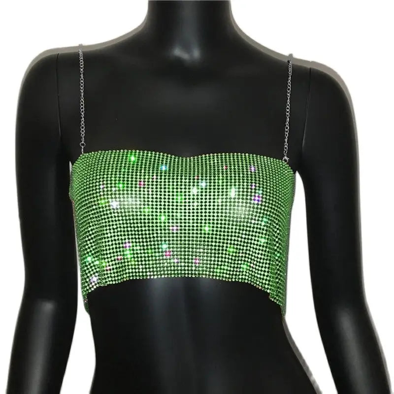 Crystal Metal Strap Crop Top with Glitter