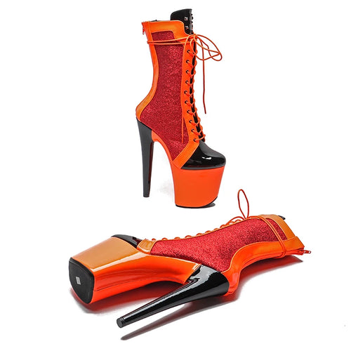 20cm Patent Glitter Mix Ankle Boots - Trendy Platform Dance Boots