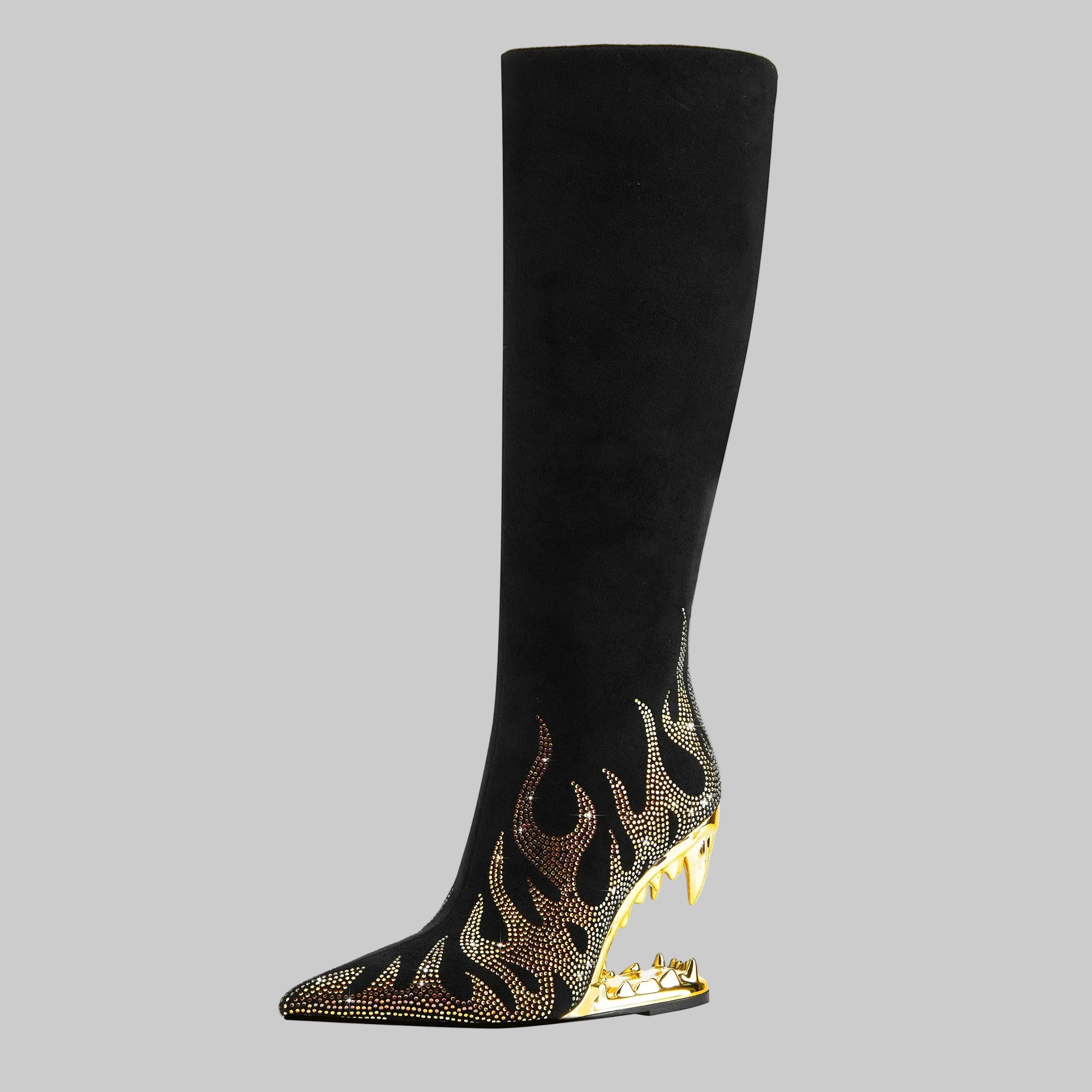 Flame Rhinestone Velvet Ankle Boots - Crystal Wedge Heel Boots
