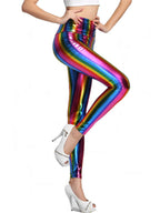 Rainbow Stripe Leggings | Faux Leather High Waist