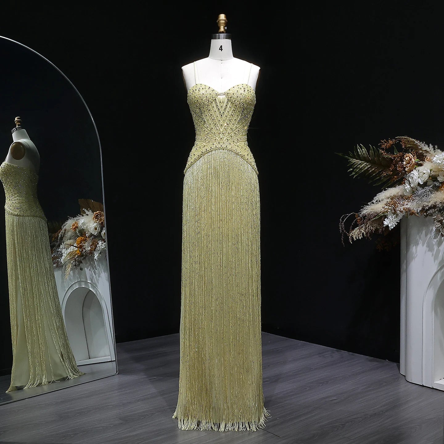 Crystal Tassel Fringe Gown | Sweetheart | Floor-Length