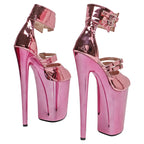 Shiny Platform Ankle Strap Sandals - 9 Inch Peep Toe Pole Dance Heels