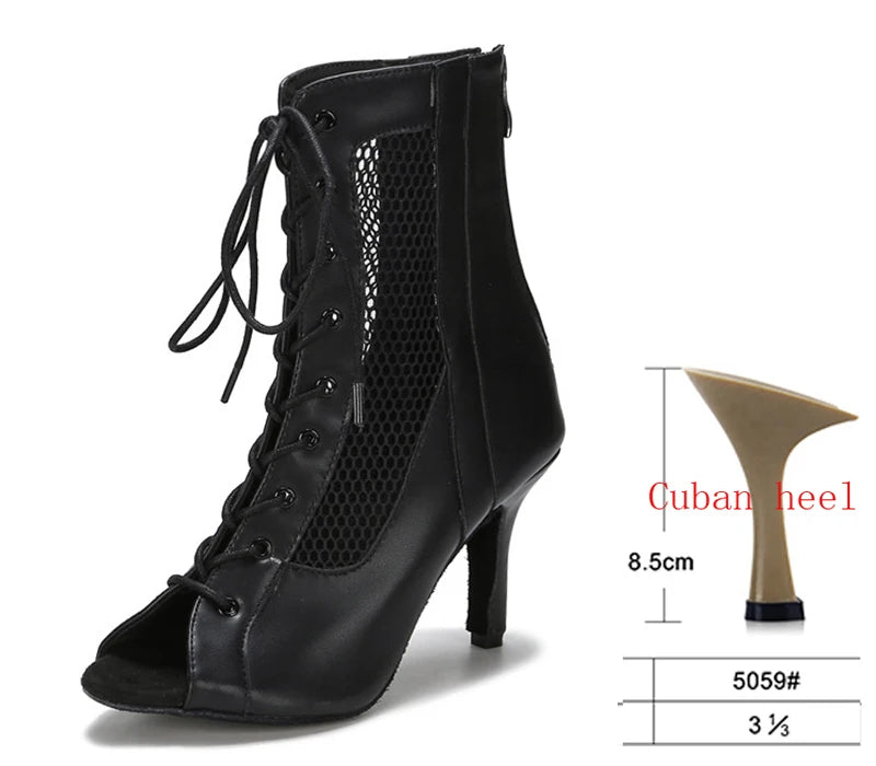 Lace-Up Mesh Dance Boots | Latin & Jazz | Multi-Heel