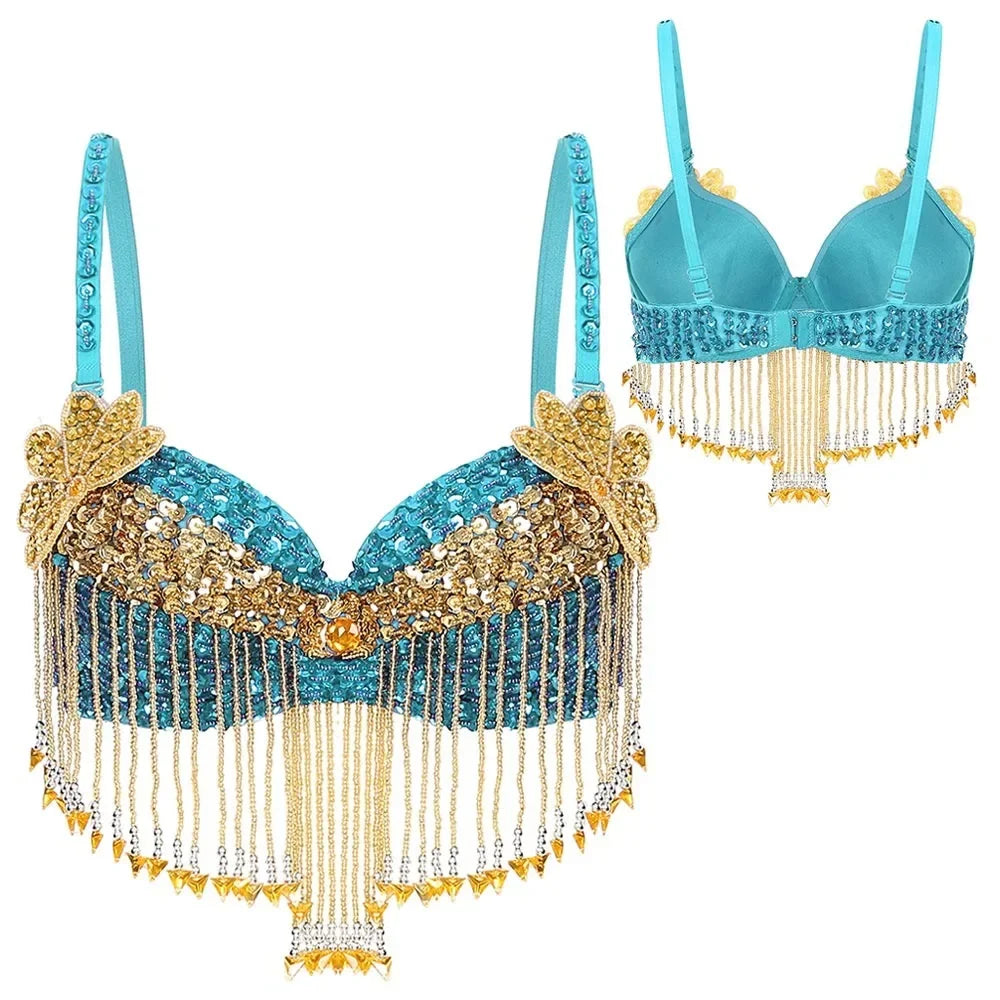 Beaded Coin Tassel Belly Dance Bra | Adjustable | Belly Dance & Stage | One Size