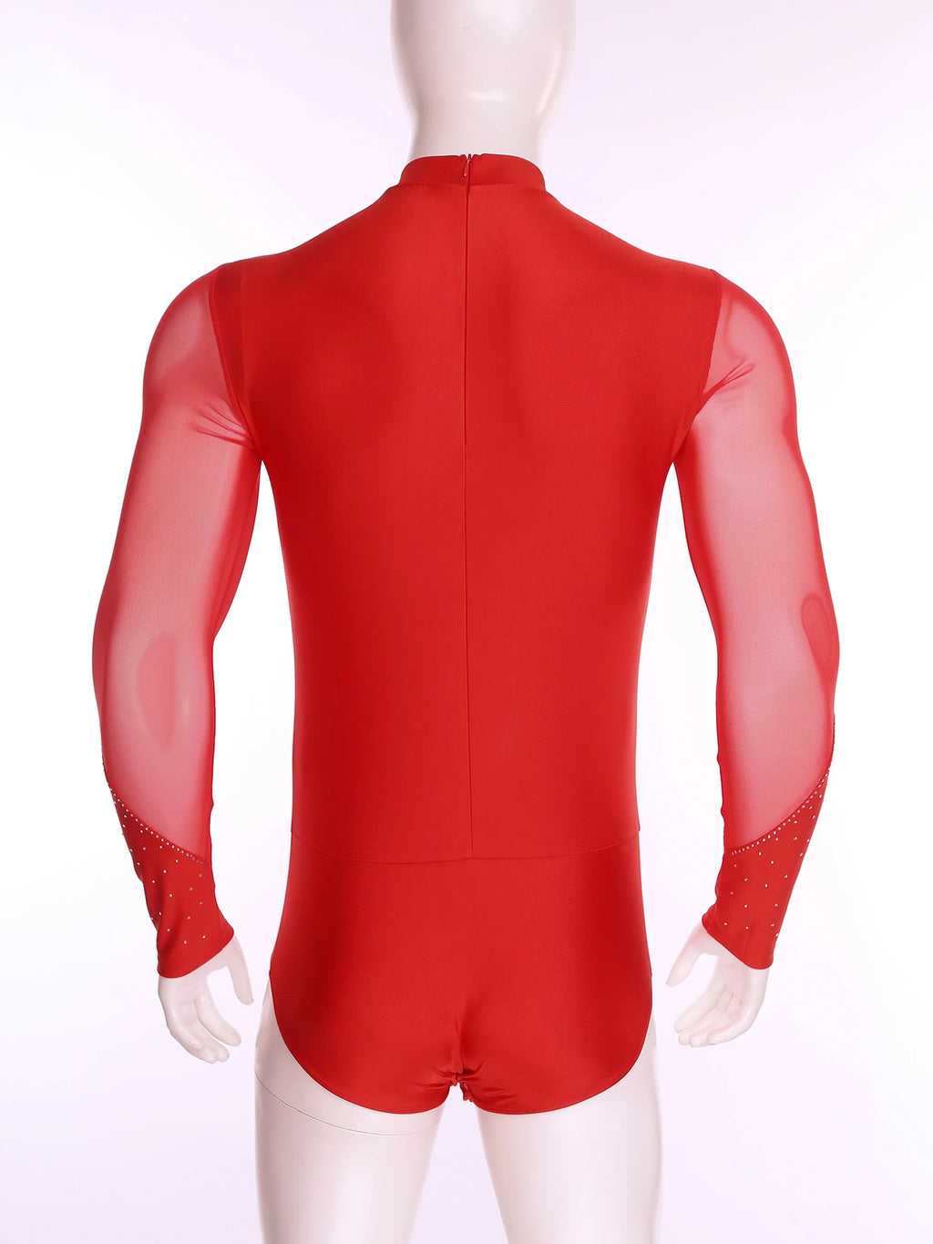 Men's Rhinestone Mesh Leotard | Mock Neck & Long Sleeve | Snap Crotch