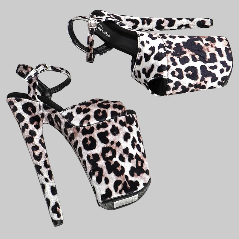 Leopard Print Platform Heels - 9-Inch Suede Sandals for Pole Dance & Performance