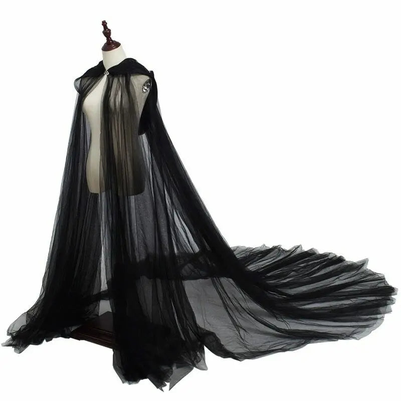 Hooded Tulle Cape | Floor Length | Black, White & Red