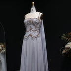 Crystal Beaded Cape Gown | A-Line | Floor-Length