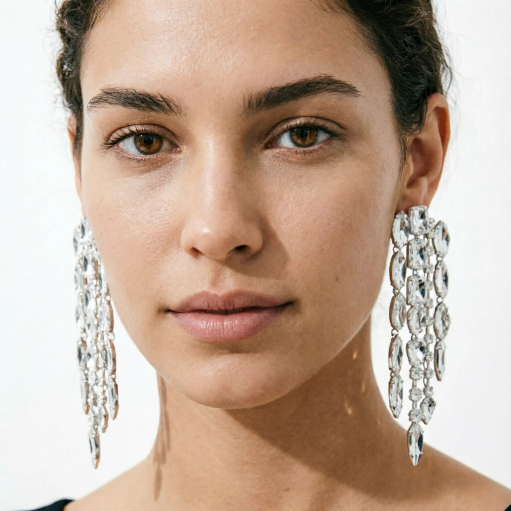 Long Rhinestone Tassel Earrings