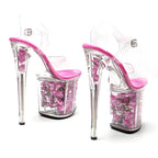 8-Inch Pink Rose Platform Sandals - Peep Toe Exotic Dance Heels