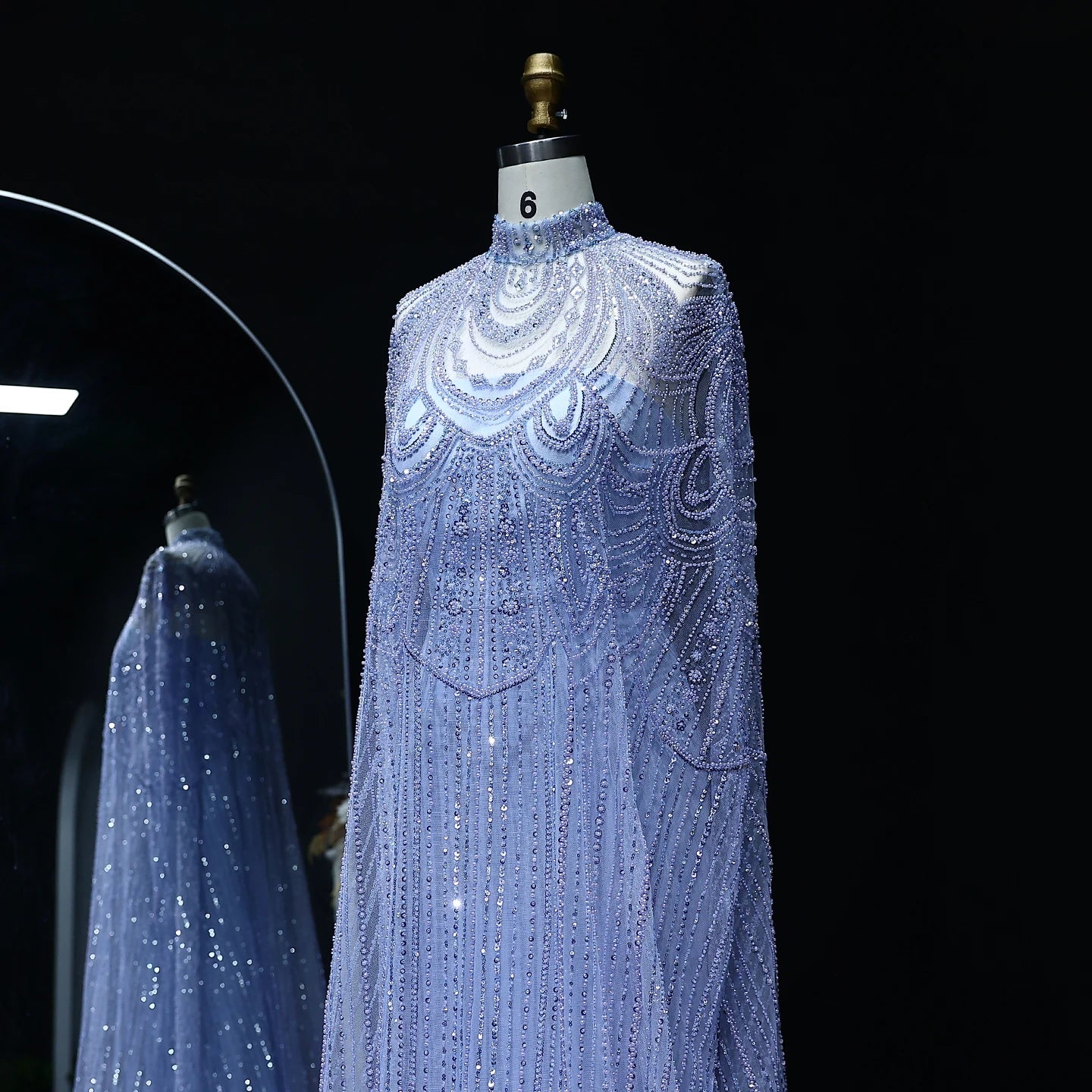 Crystal Kaftan Cape Gown | Beaded Tulle | 7 Colors