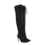 Sequin Over-the-Knee Boots | Lace-Up | 10cm Heel