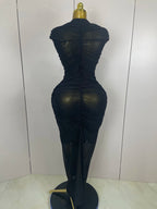 Mesh Bodycon Maxi Dress | O-Neck | High Slit | Stage