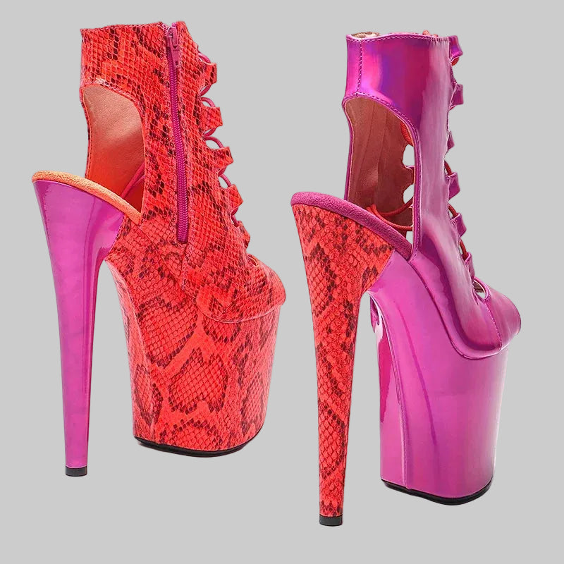Snakeskin Platform Boots - 8-Inch Open Toe Ankle Boots for Pole Dance & Performance