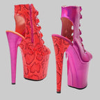 Snakeskin Platform Boots - 8-Inch Open Toe Ankle Boots for Pole Dance & Performance