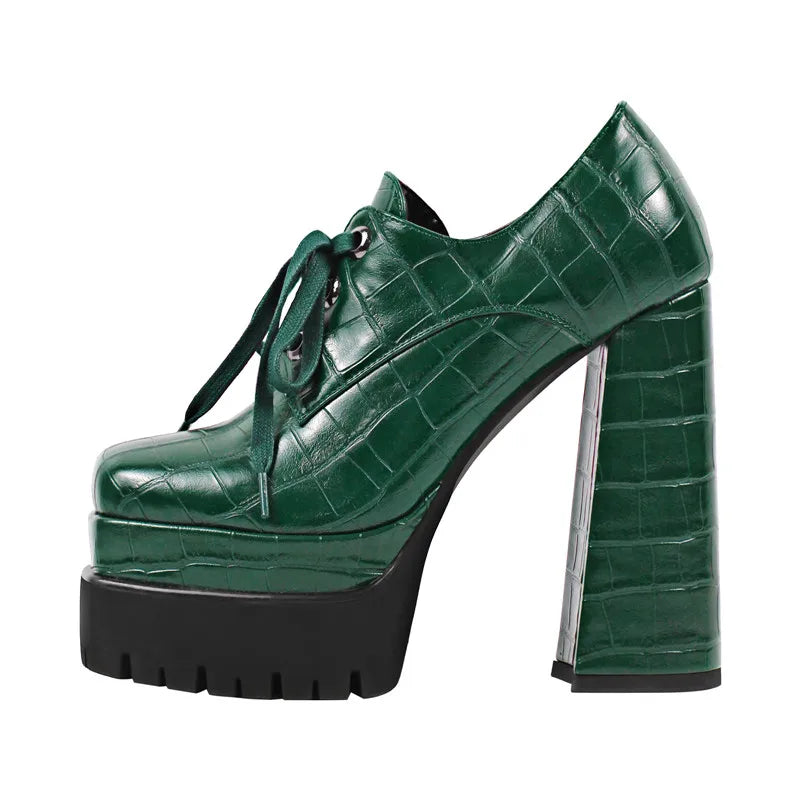 Hoof Heel Double Platform Pumps — Punk Buckle Strap Stage Shoe