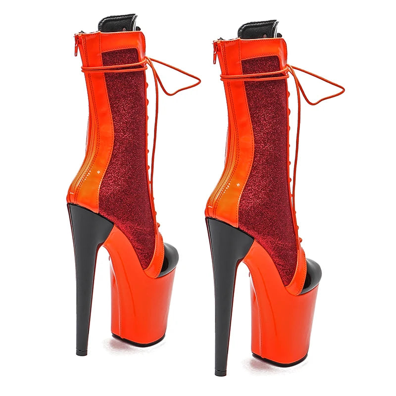 20cm Patent Glitter Mix Ankle Boots - Trendy Platform Dance Boots