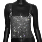 Rhinestone Metal Clip Camisole - Low Cut Backless Crop Top