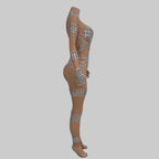 Crystal Rhinestone Mesh Jumpsuit - Sheer Performance Catsuit for Stage & Dance