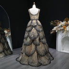 Tiered Ruffle Ball Gown | Sequin Lace Trim | Black Champagne