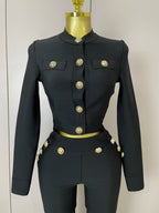 Golden Button Coat & Flare Pants | 2-Piece Stage Set