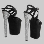 20CM Suede Glitter Platform Sandals - 8 Inch High Heel Pole Dance Shoes