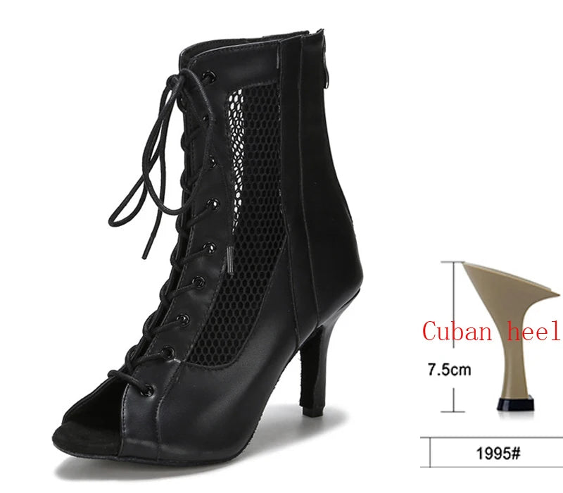Lace-Up Mesh Dance Boots | Latin & Jazz | Multi-Heel