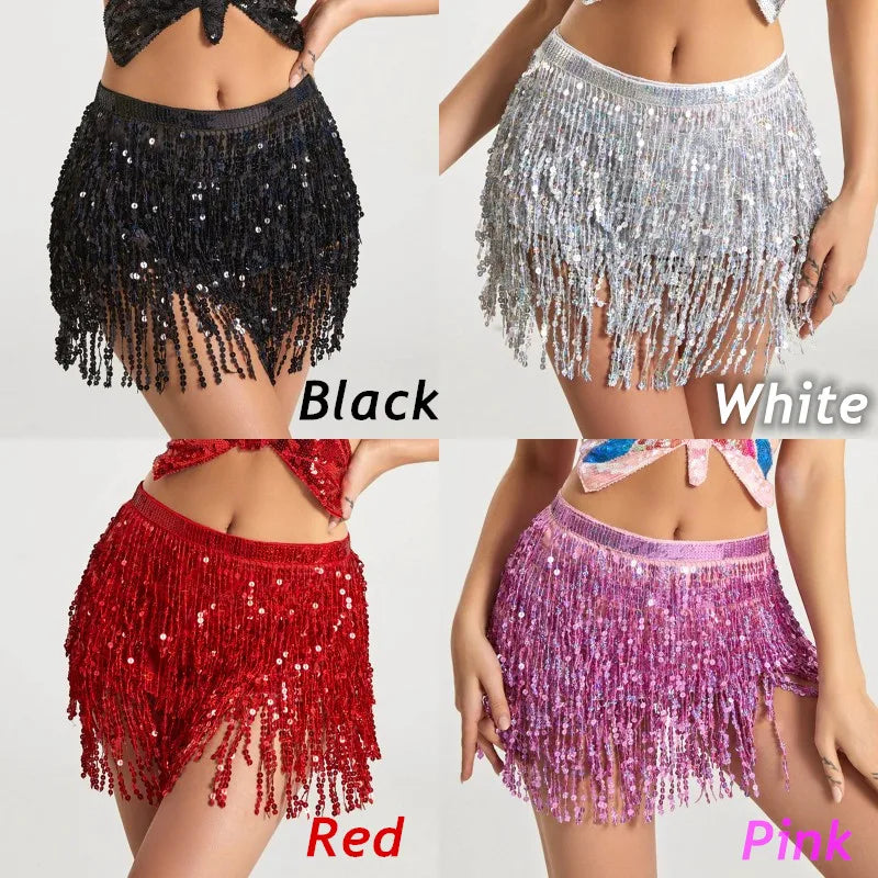 Sequin Fringe Hip Scarf | Belly Dance Wrap Skirt