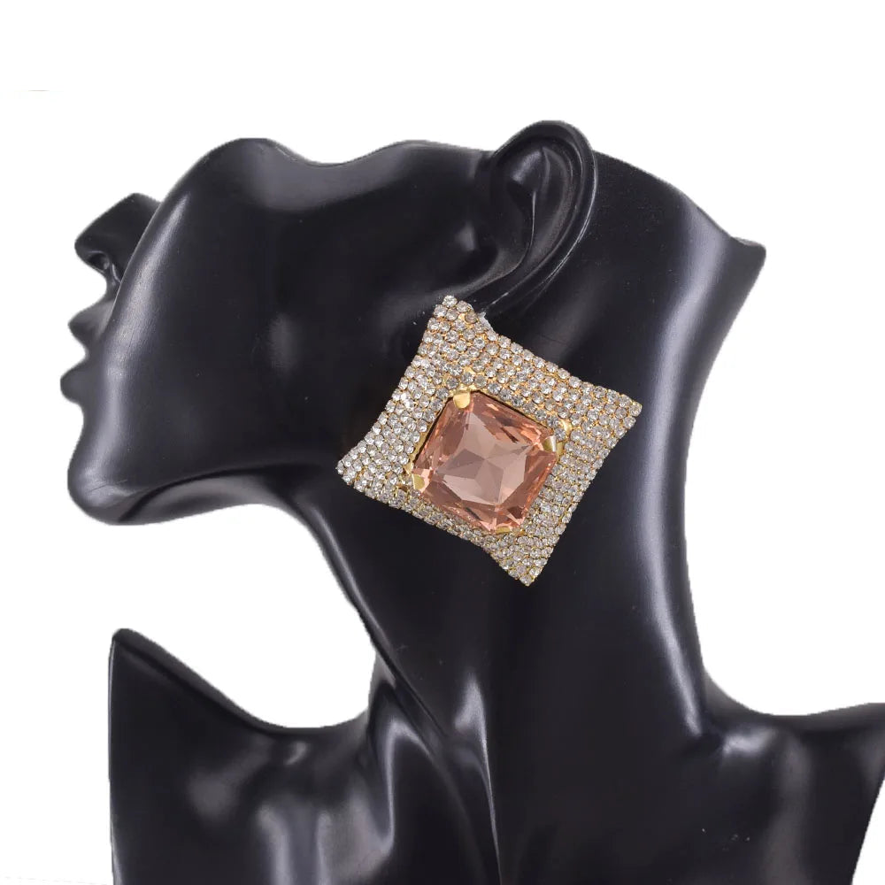 Square Rhinestone Stud Earrings | Geometric | 7 Colors