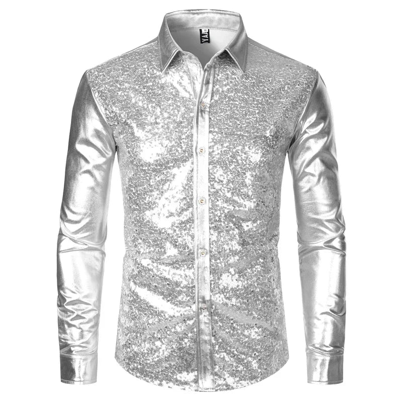 Men's Metallic Shimmer Shirt | Long Sleeve | Stage & Party | 5 Colors