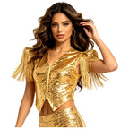 Sequin Fringe Vest | Tassel Sleeve Stage Jacket
